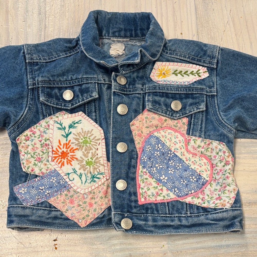Kids Denim Jacket with Floral Patches